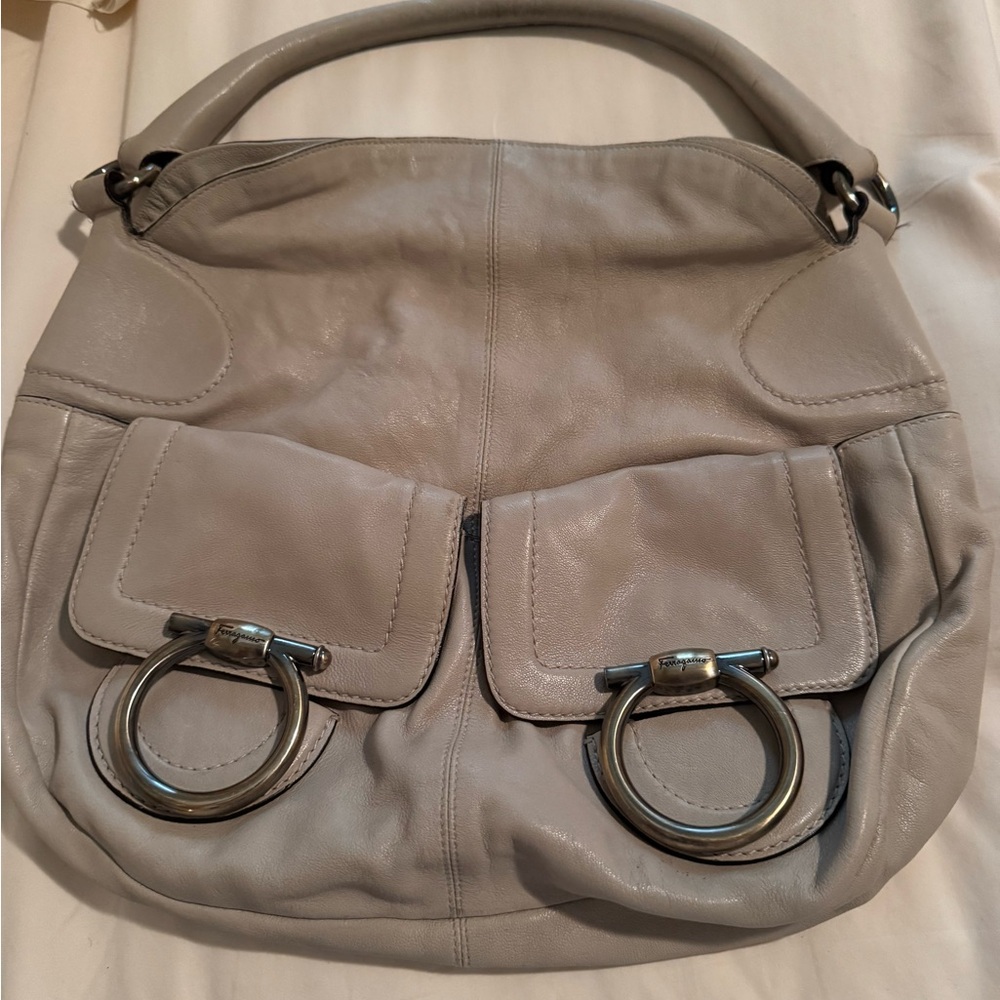 Salvatore Ferragamo Italian leather handbag - Oatmeal color - great condition!